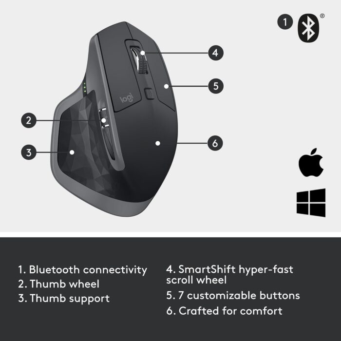 Logitech MX Master 2S Bluetooth Edition Wireless Mouse, Multi-Surface, Hyper-Fast Scrolling - Image 4